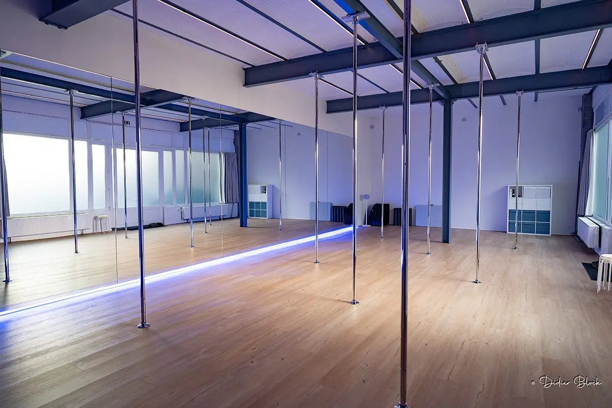 Poles and mirrors in the Flow Factory Brussels studio
